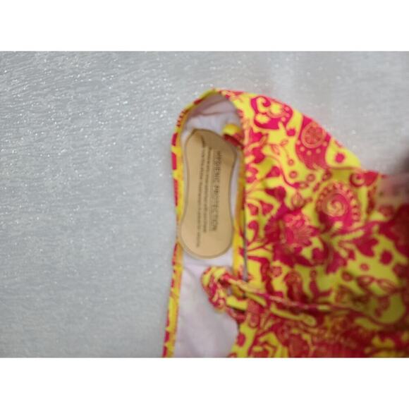 Pink & butter Yellow paisley boho one piece swimsuit Size Med Beachy Resort Wear - Picture 8 of 9